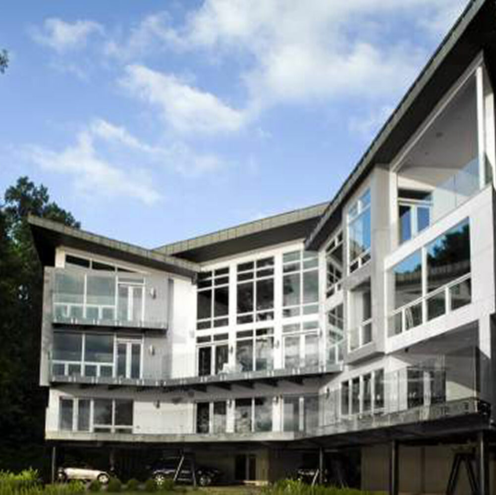 The exterior of a custom Alexandria home overlooking the Potomac River.